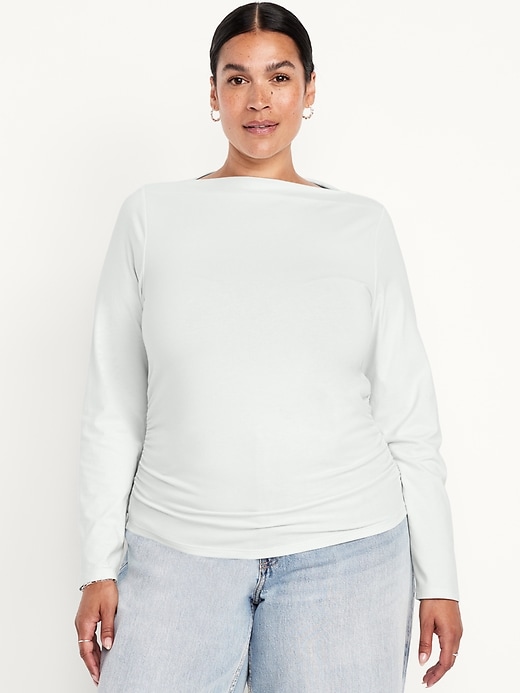 Image number 7 showing, Long-Sleeve Slit-Neck Ruched Top
