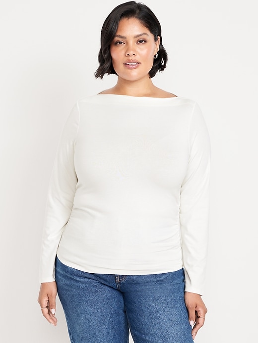 Image number 7 showing, Long-Sleeve Slit-Neck Ruched Top