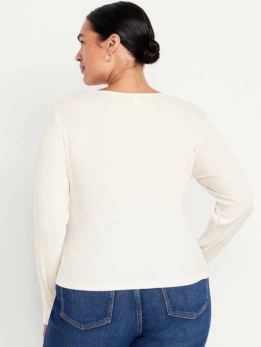 Image number 9 showing, Lace-Trim V-Neck Ribbed Top