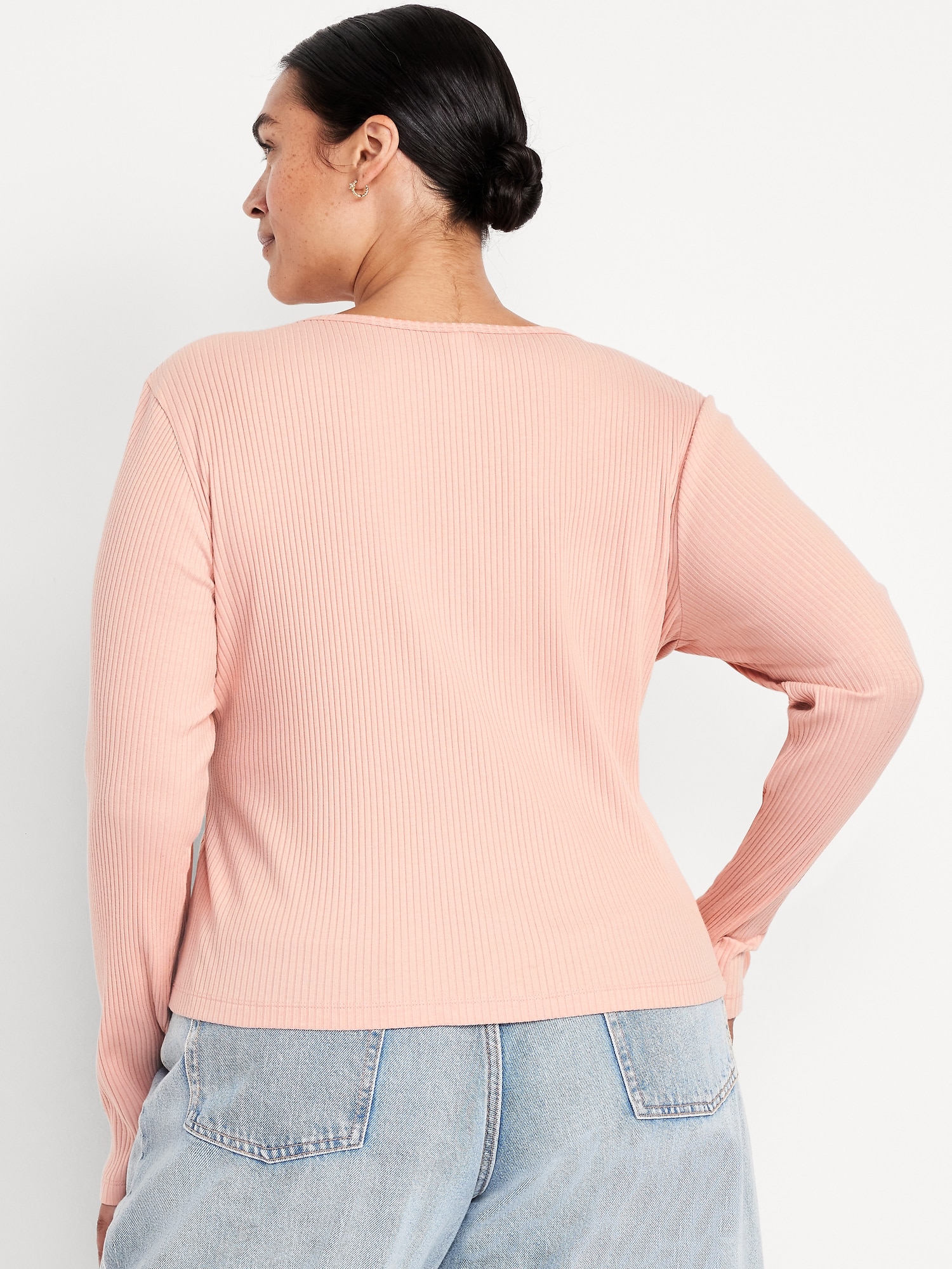 Lace-Trim V-Neck Ribbed Top