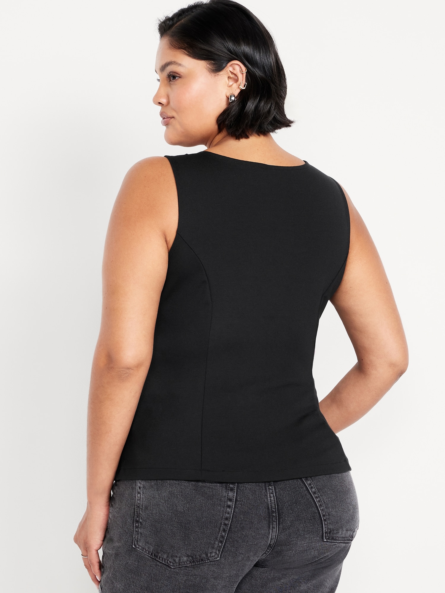Ponte-Knit Sleeveless Peplum Top