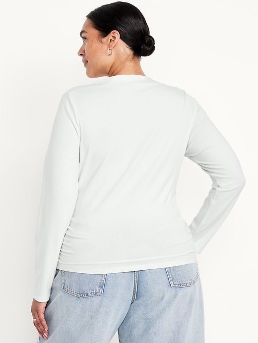 Image number 8 showing, Long-Sleeve Slit-Neck Ruched Top