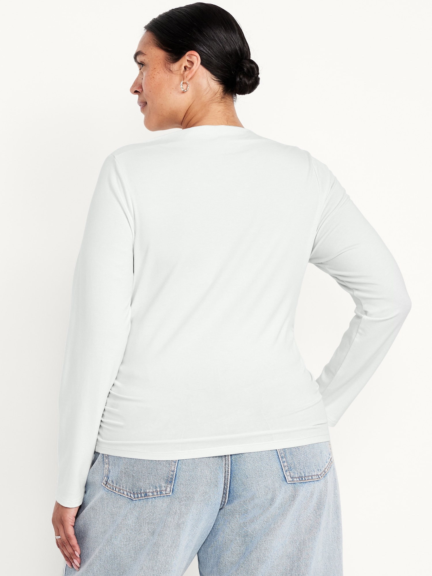 Long-Sleeve Slit-Neck Ruched Top | Old Navy
