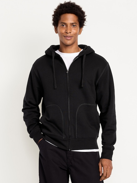 Sherpa-Lined Fleece Zip Hoodie - Black Jack