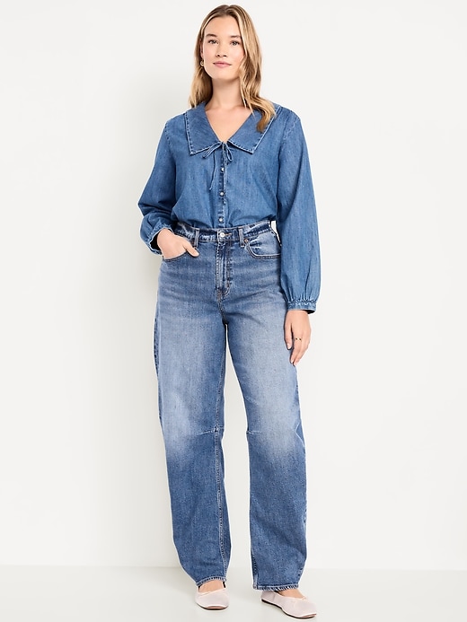 Image number 5 showing, High-Waisted Baggy Barrel Jeans