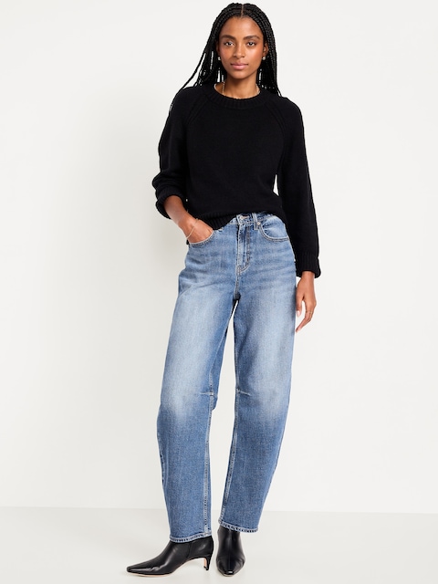 High-Waisted Baggy Barrel Jeans - Medium Wash