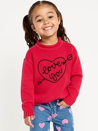 Image number 1 showing, Oversized Embroidered Graphic Sweater for Toddler Girls