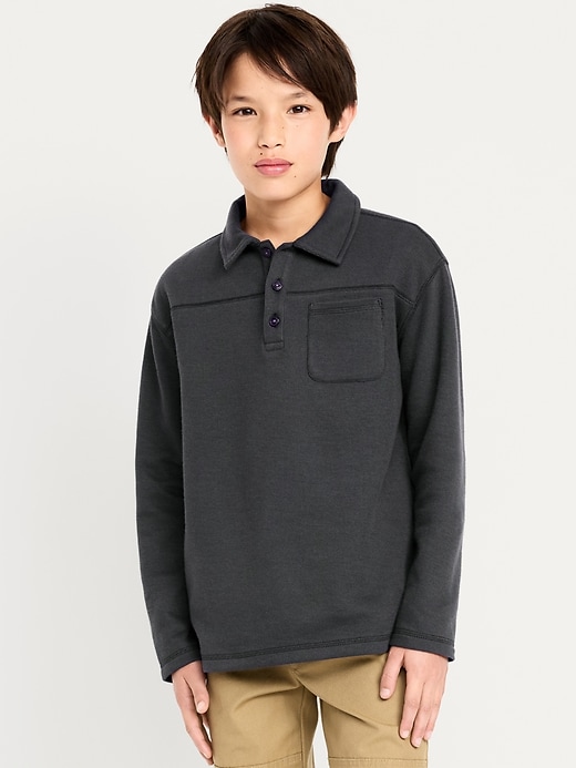 Image number 1 showing, Long-Sleeve French Rib-Knit Pocket Polo Shirt for Boys