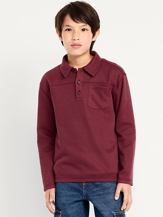 Image number 1 showing, Long-Sleeve French Rib-Knit Pocket Polo Shirt for Boys