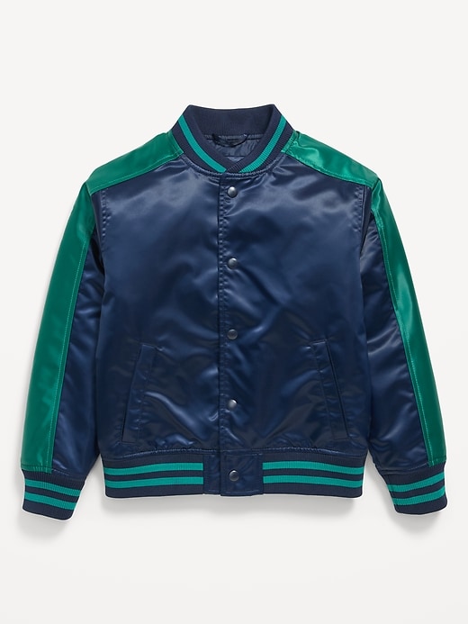 Image number 1 showing, Water-Resistant Satin Bomber Jacket for Boys