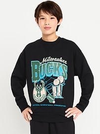 Image number 1 showing, NBA© Milwaukee Bucks© Oversized Gender-Neutral Sweatshirt for Kids