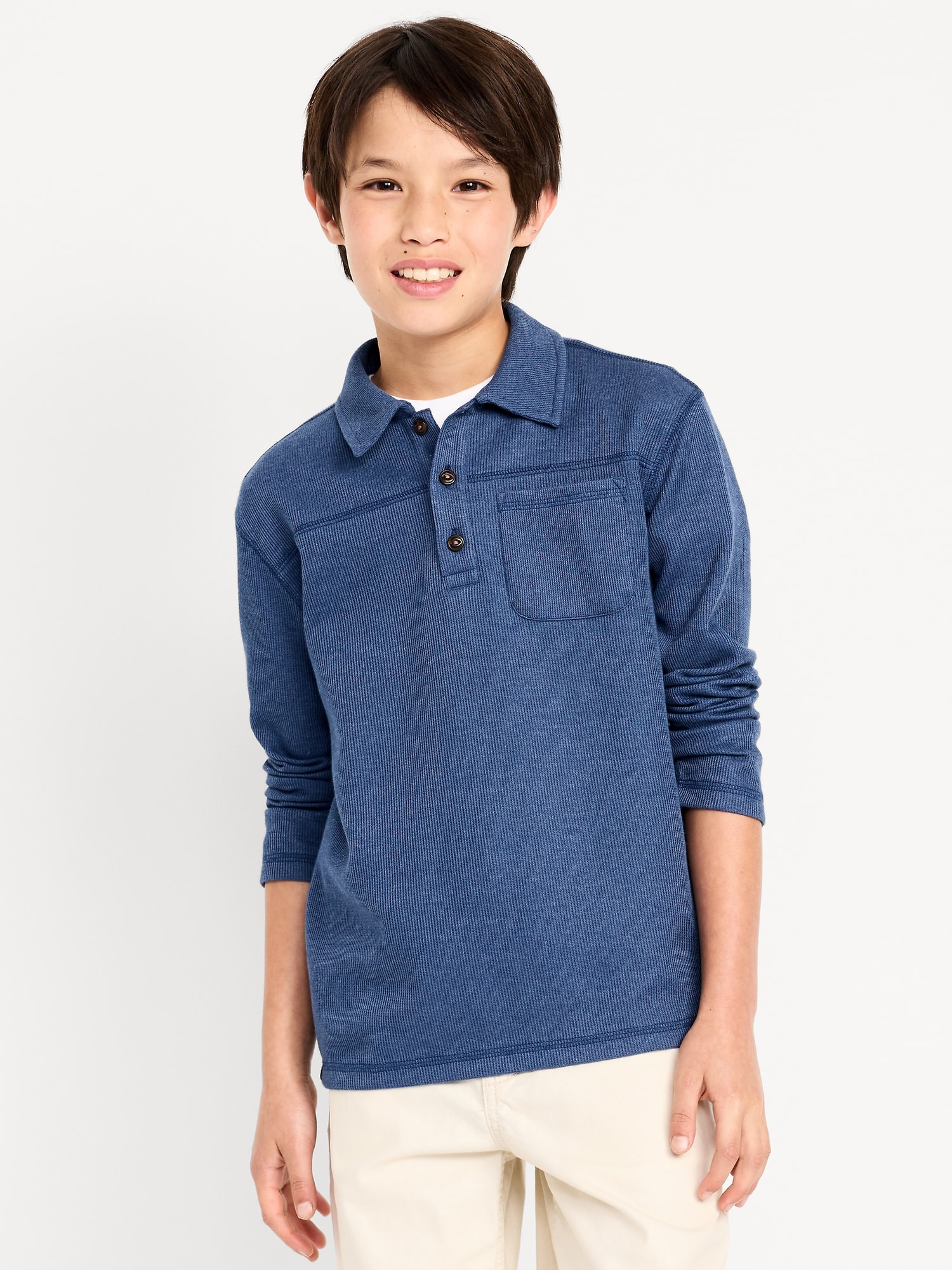 Long-Sleeve Cozy-Knit Polo Sweater for Boys