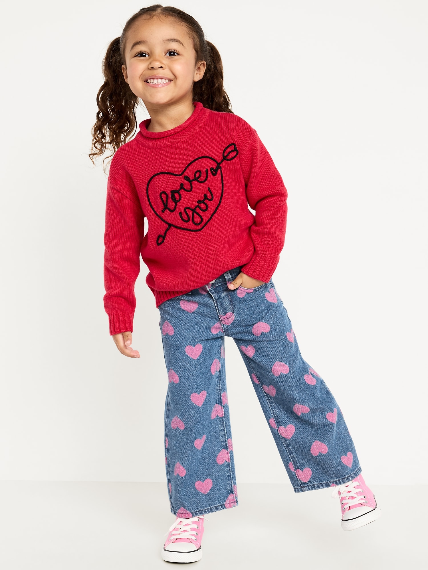 Baggy Embroidered Wide-Leg Jeans for Toddler Girls