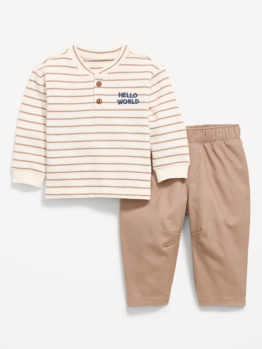 Image number 1 showing, Long-Sleeve Knit Top and Barrel Leg Pant Set for Baby