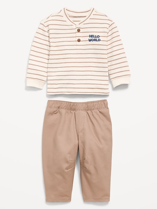 Image number 2 showing, Long-Sleeve Knit Top and Barrel Leg Pant Set for Baby