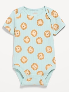 Printed Short-Sleeve Ribbed Bodysuit for Baby