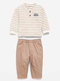 Image number 2 showing, Long-Sleeve Knit Top and Barrel Leg Pant Set for Baby