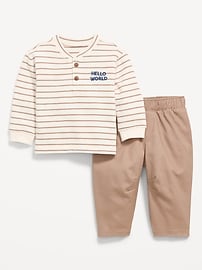 Image number 1 showing, Long-Sleeve Knit Top and Barrel Leg Pant Set for Baby