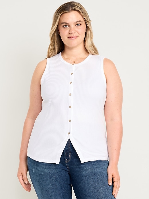 Image number 7 showing, Sleeveless Button-Down Ribbed Top