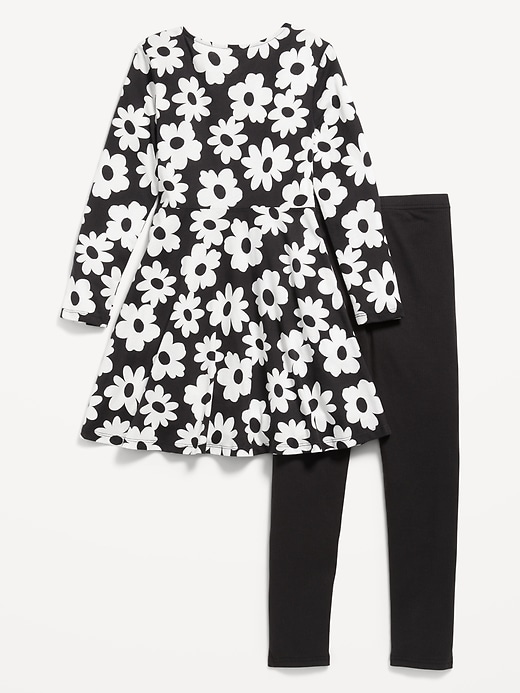 Long-Sleeve Fit and Flare Dress and Leggings Set for Girls