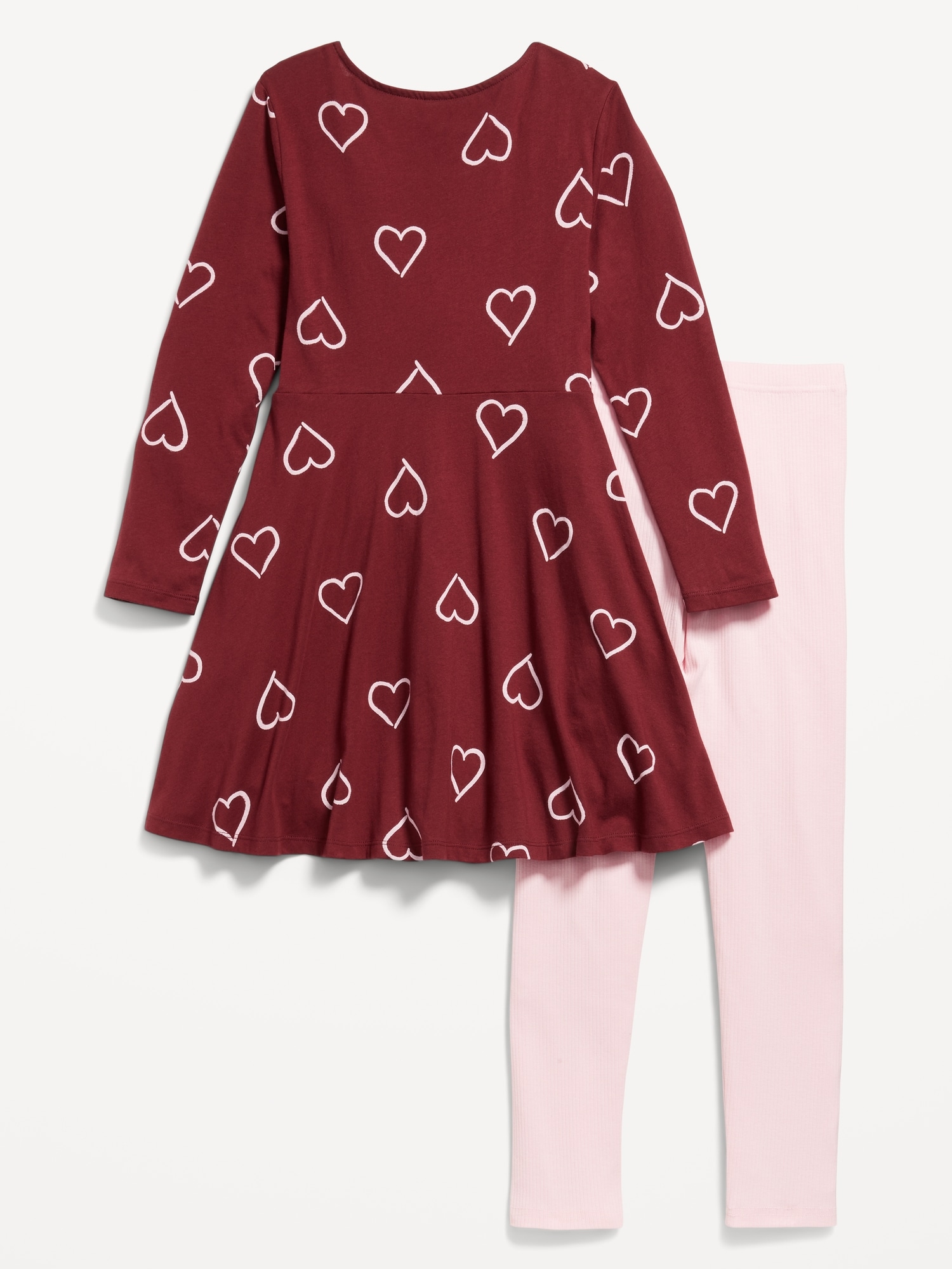 Long-Sleeve Fit and Flare Dress and Leggings Set for Girls