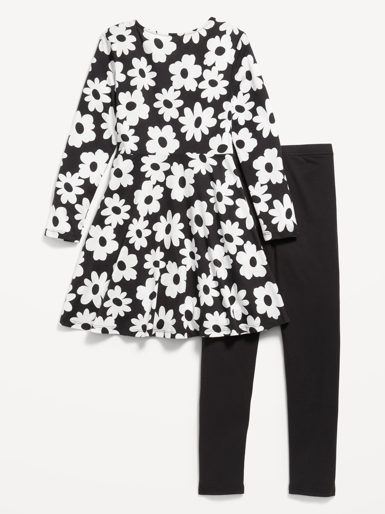 Long-Sleeve Fit and Flare Dress and Leggings Set for Girls