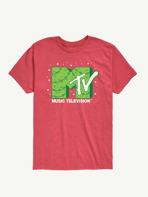 MTV Holiday Logo Short Sleeve Tee For Kids - Heather Red