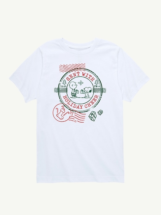 Image number 1 showing, Peanuts Holiday Wishes Stamp Short Sleeve Tee For Kids