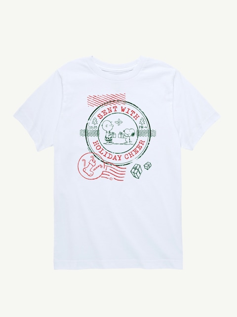 Peanuts Holiday Wishes Stamp Short Sleeve Tee For Kids - White