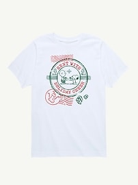 Image number 1 showing, Peanuts Holiday Wishes Stamp Short Sleeve Tee For Kids