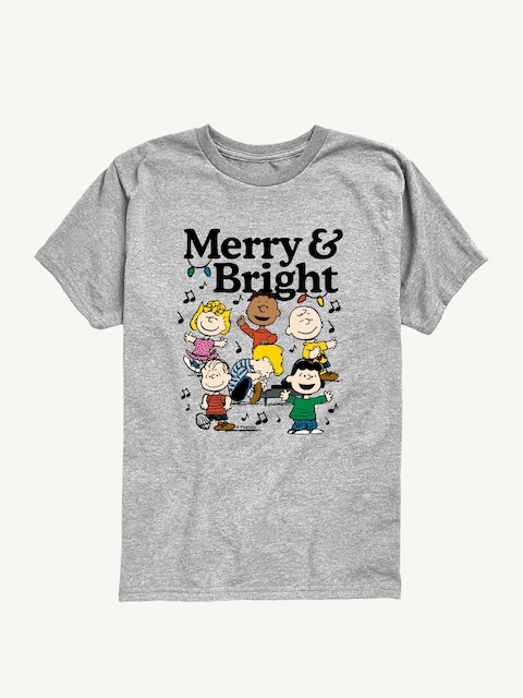 Peanuts Merry And Bright Short Sleeve Tee For Kids - Athletic Heather