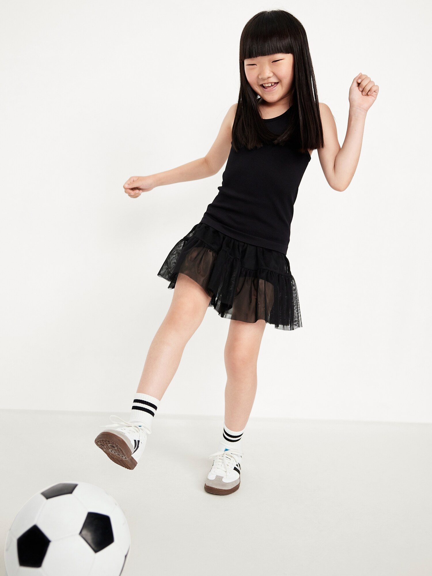 Юбка-шорты Old Navy High-Waisted PowerSoft Tutu Skort для девочек, цвет: Светлый чёрный меланжевый — фото 4