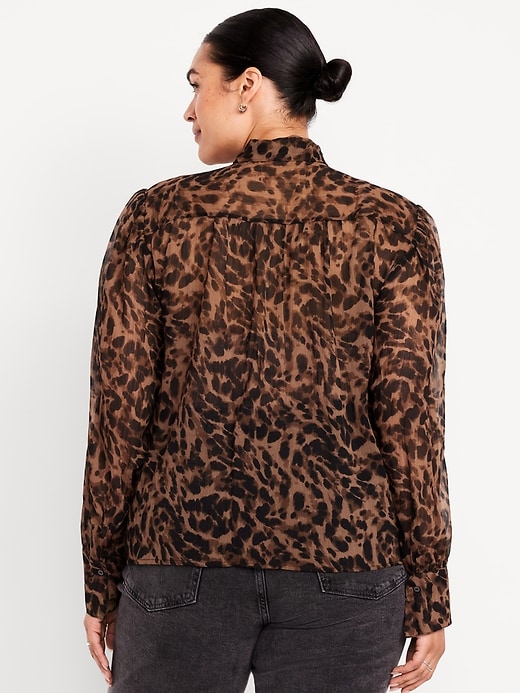 Image number 7 showing, Long-Sleeve Tie-Neck Chiffon Top