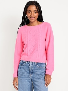 SoSoft Crew-Neck Bobble Heart Sweater