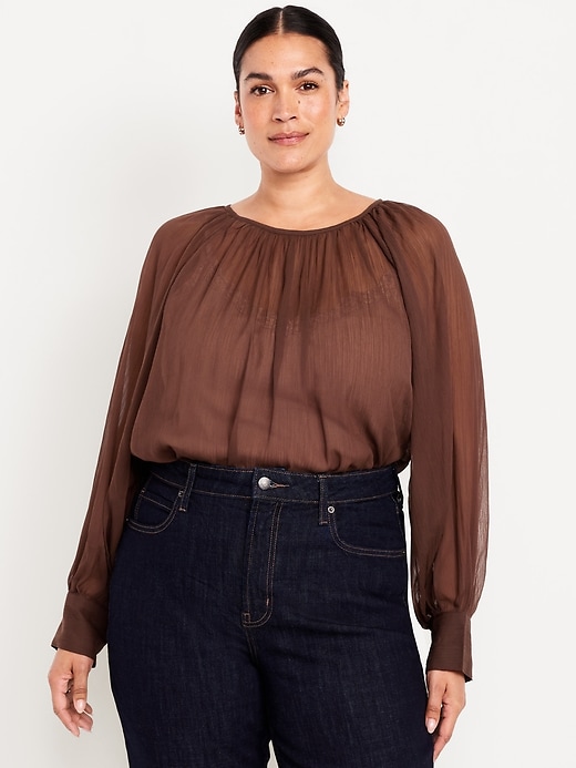 Image number 5 showing, Shirred Chiffon Long-Sleeve Top