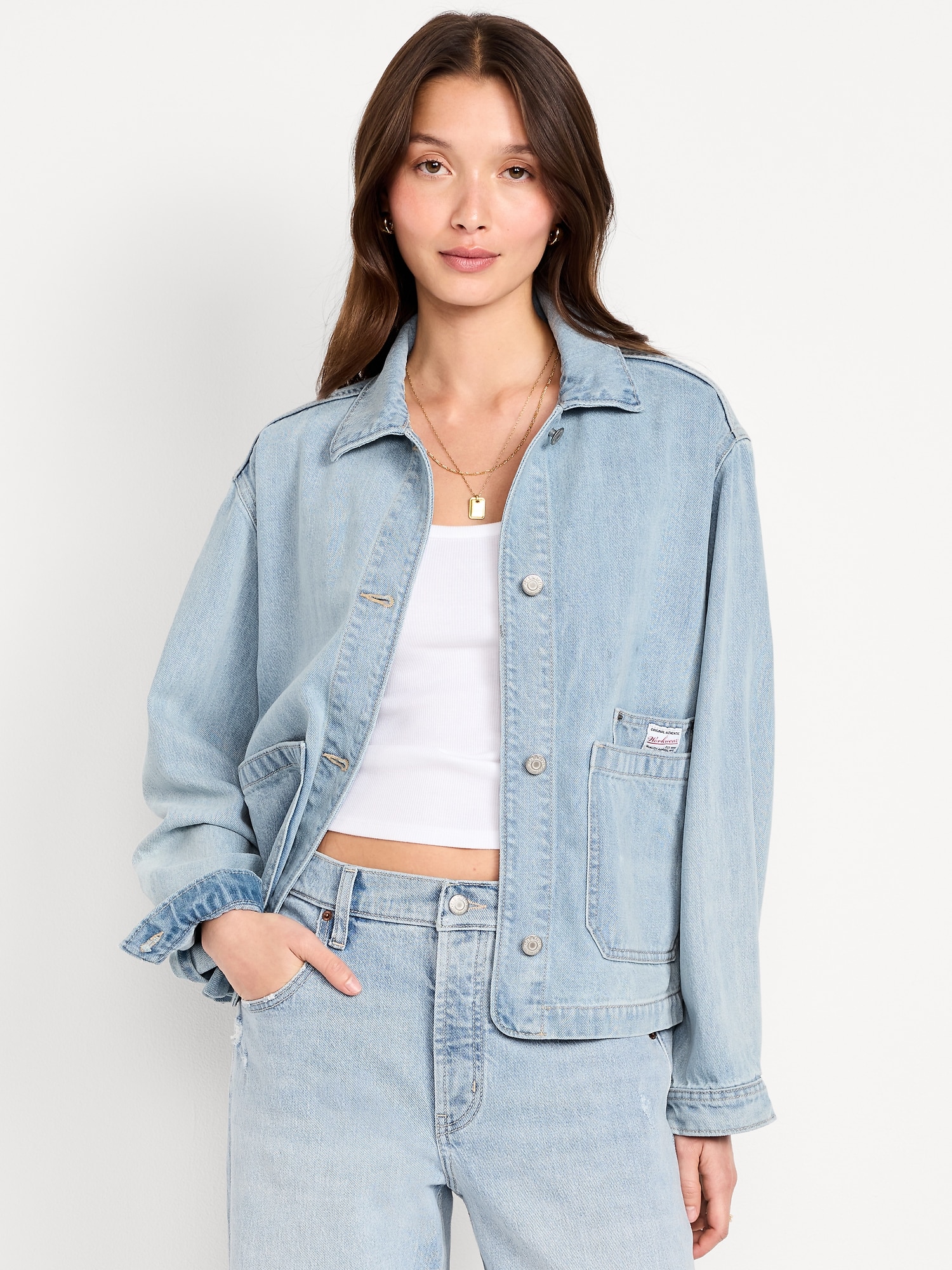 Cropped Denim Chore Jacket