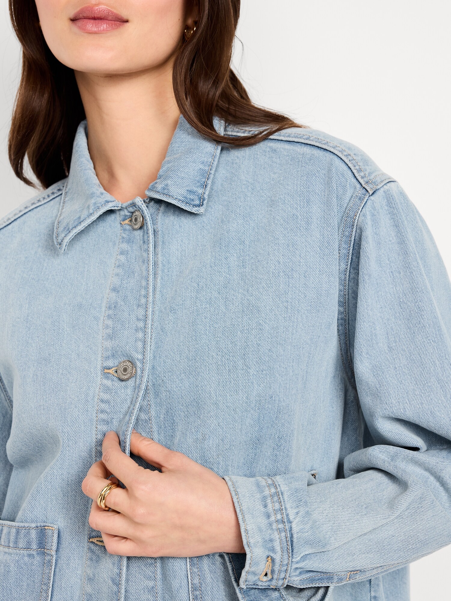 Женская куртка Old Navy Cropped Jean Chore, цвет: Светлая варка — фото 4
