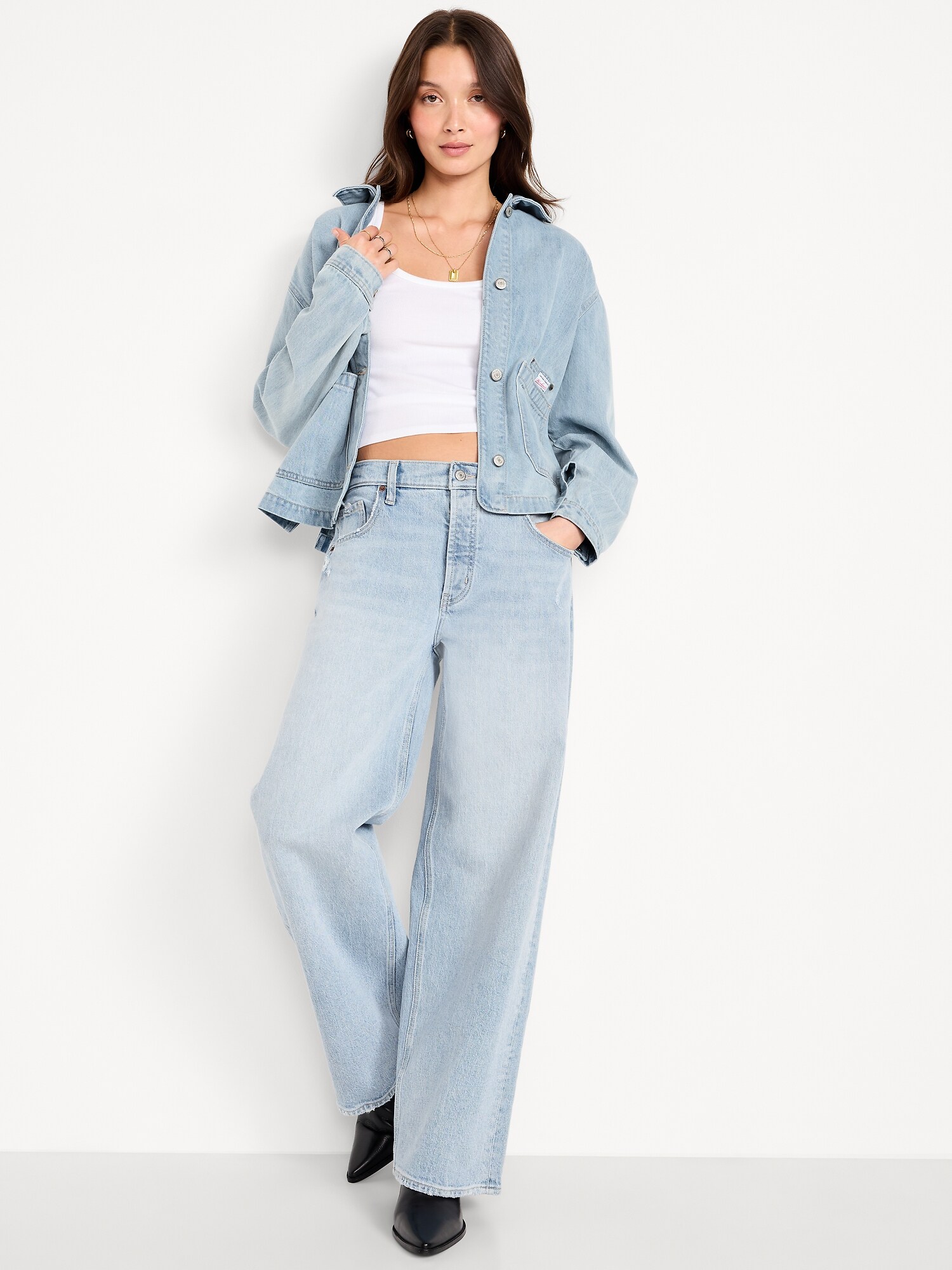 Женская куртка Old Navy Cropped Jean Chore, цвет: Светлая варка — фото 3