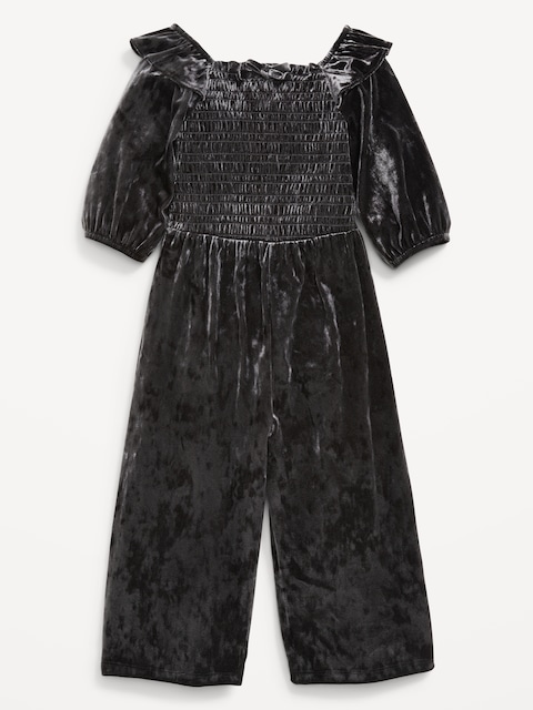 Smocked Velvet Jumpsuit for Toddler Girls - Panther