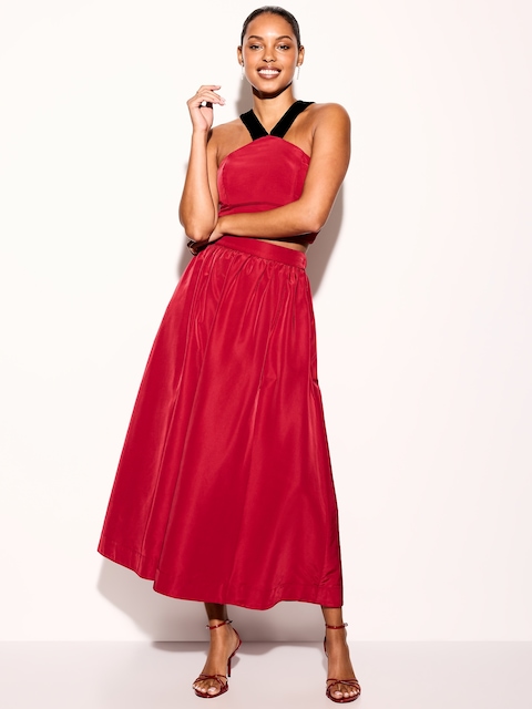 The Occasion by Old Navy High-Waisted Taffeta Midi Skirt - Aurora Red