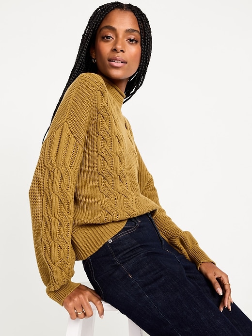 Image number 3 showing, Seaside Cotton Roll-Neck Cable-Knit Sweater