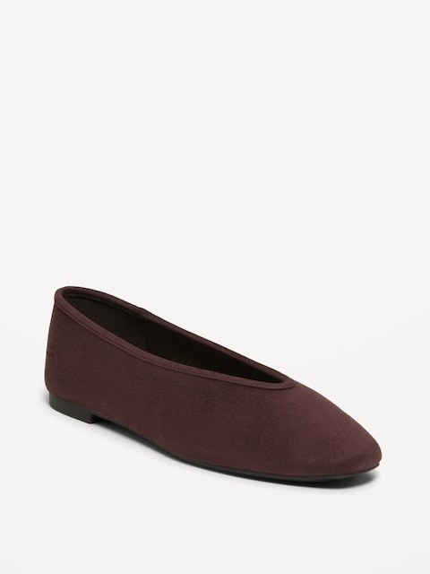 Faux-Suede V-Cut Ballet Flats