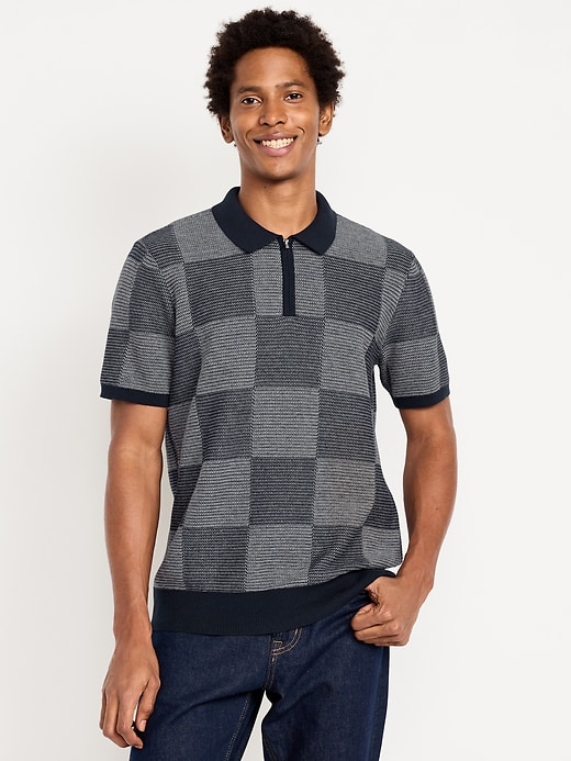 Image number 1 showing, Quarter-Zip Check Polo Sweater