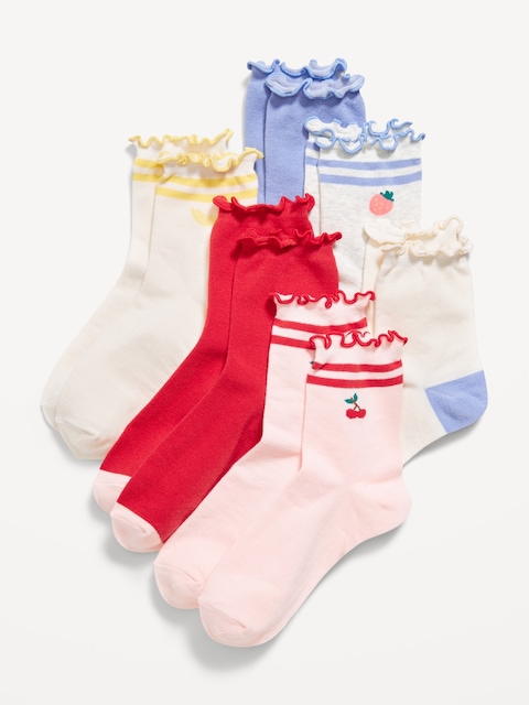 Ruffle-Cuff Quarter-Crew Socks 6-Pack for Girls