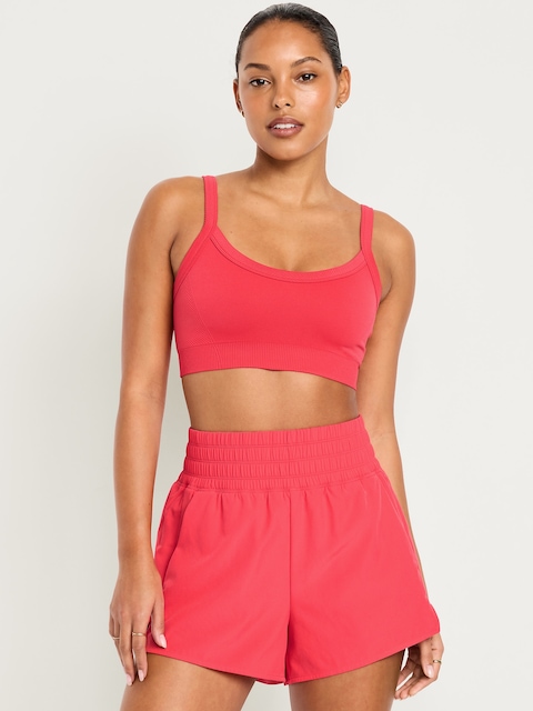 Light Support Fluid Seamless Ribbed Sports Bra - Bright Cerise