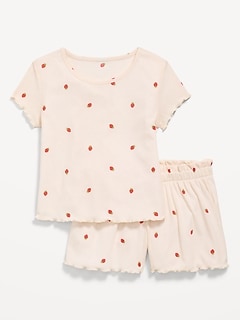 Ribbed Lettuce-Edge Pajama Top and Shorts Set for Girls