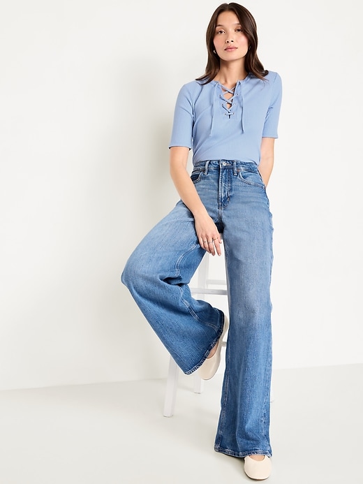 Image number 3 showing, Short Sleeve Lace-Front Top