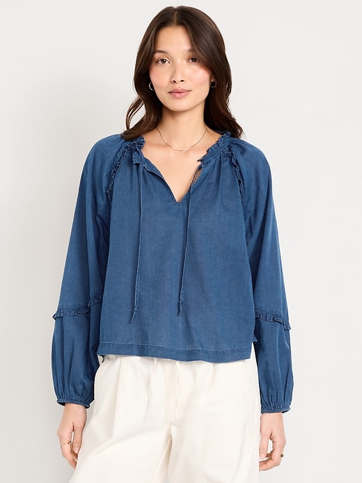 Image number 1 showing, Long-Sleeve Ruffle Trim Top
