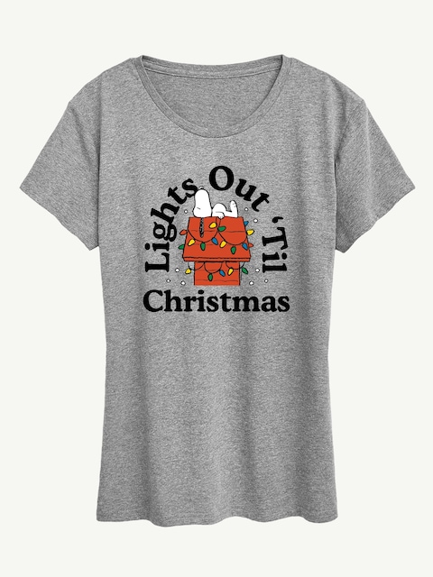 Peanuts Lights Out Christmas Short Sleeve Graphic Tee - Heather Gray