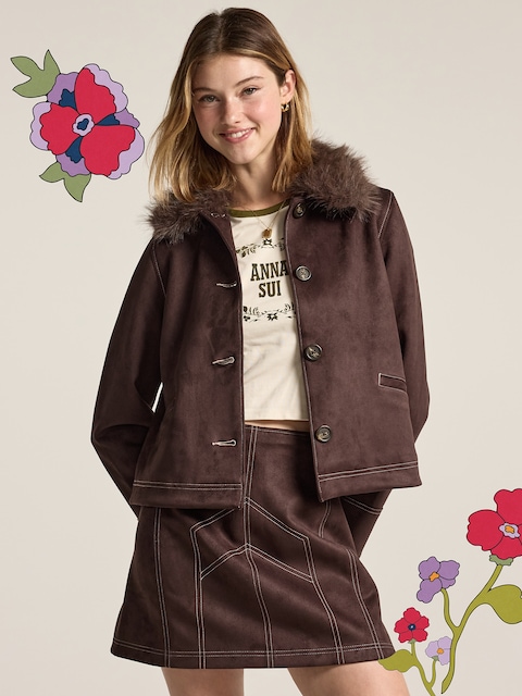 Old Navy x Anna Sui Vegan Suede Boxy Jacket - Earthen